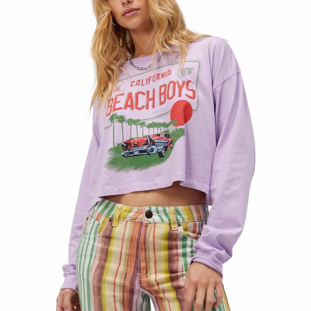 Daydreamer Beach Boys License Plate Crop Long Sleeve Tee M NWT